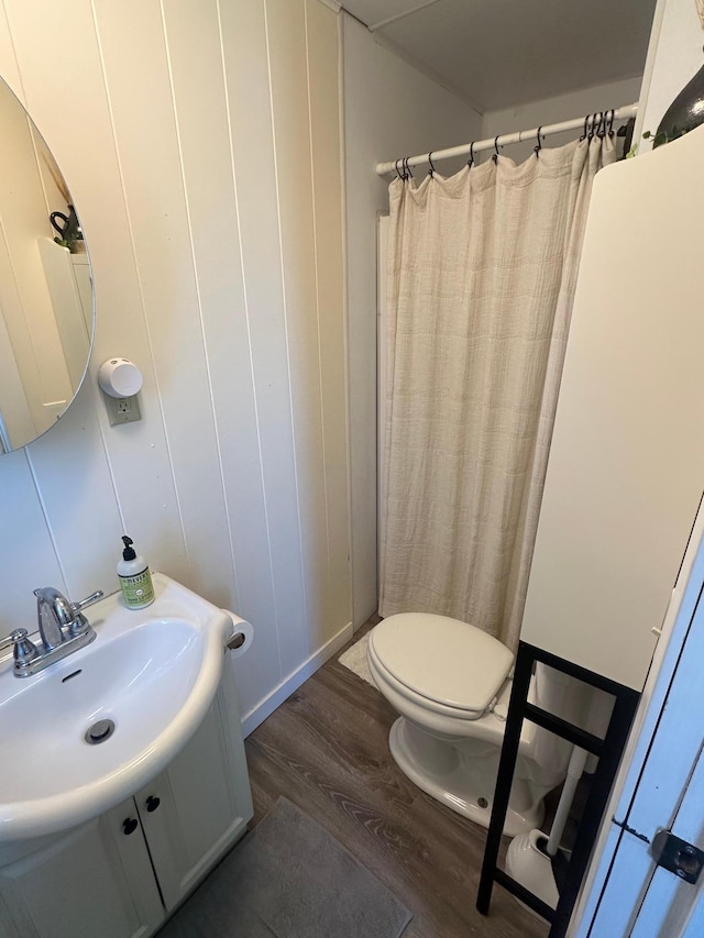 502 1st Ave SW, Baudette, MN 56623 - bathroom with wood finished floors, vanity, and a shower with curtain