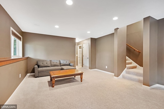 3631 Woodcrest Cir, Eagan, MN 55123 - carpeted living room featuring recessed lighting and stairway