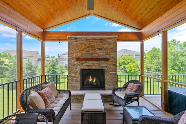 3631 Woodcrest Cir, Eagan, MN 55123 - deck with an outdoor living space with a fireplace