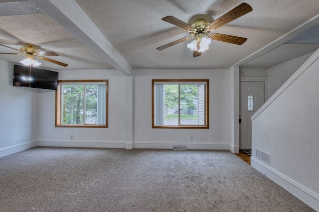 3026 5th Ave E, Hibbing, MN 55746 - unfurnished room featuring ceiling fan, plenty of natural light, a textured ceiling, and carpet