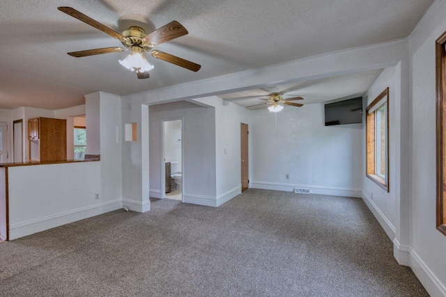 3026 5th Ave E, Hibbing, MN 55746 - unfurnished living room with ceiling fan, carpet flooring, and a textured ceiling