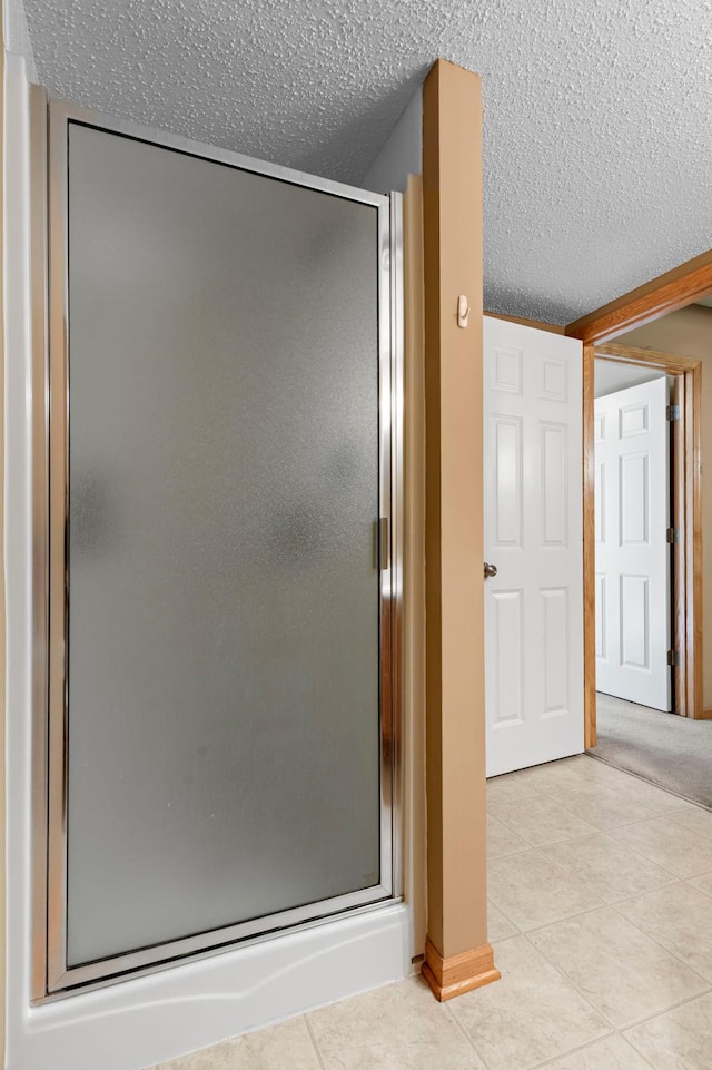 10931 185th Cir NW, Elk River, MN 55330 - bathroom featuring a textured ceiling, a stall shower, and tile patterned flooring