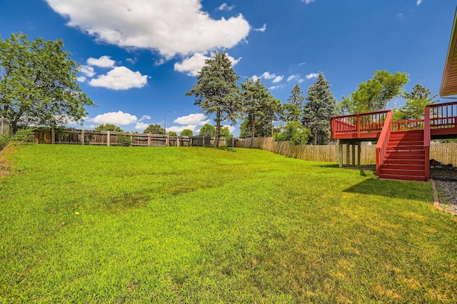 2208 84th Ave N, Brooklyn Park, MN 55444 - fenced backyard featuring stairway and a wooden deck