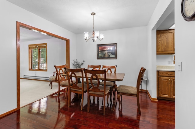 5833 Perry Ave N, Crystal, MN 55429 - dining room featuring a chandelier, dark wood-style floors, and baseboard heating