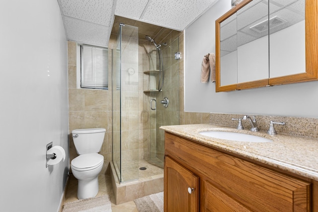 5833 Perry Ave N, Crystal, MN 55429 - bathroom with vanity, a shower stall, tile walls, and tile patterned flooring