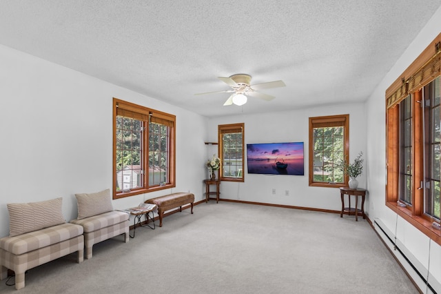 5833 Perry Ave N, Crystal, MN 55429 - living area with a baseboard radiator, carpet floors, plenty of natural light, and a textured ceiling