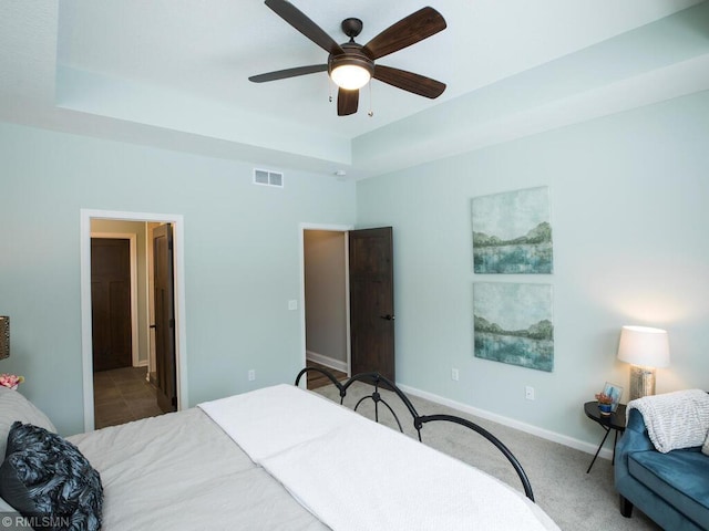 0000 Central Dr NE, Cambridge, MN 55008 - carpeted bedroom with a ceiling fan, ensuite bath, and a raised ceiling