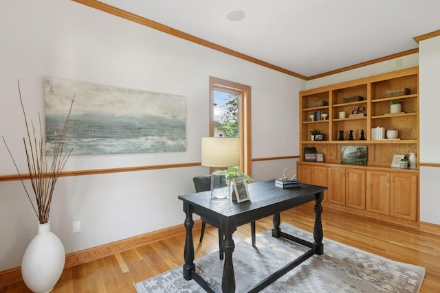 4301 Overlook Dr, Bloomington, MN 55437 - home office with ornamental molding and light wood-style flooring