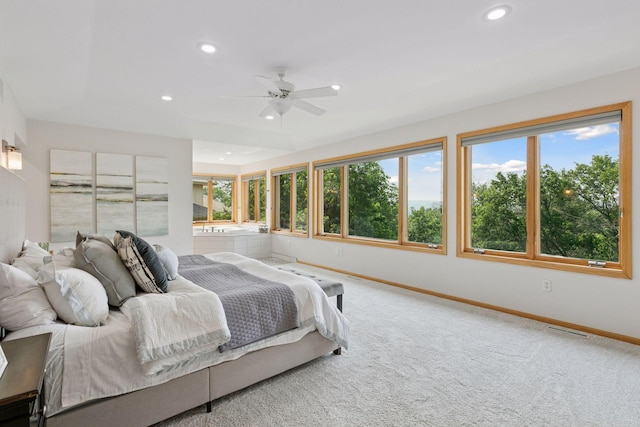 4301 Overlook Dr, Bloomington, MN 55437 - bedroom featuring carpet floors, recessed lighting, and a ceiling fan