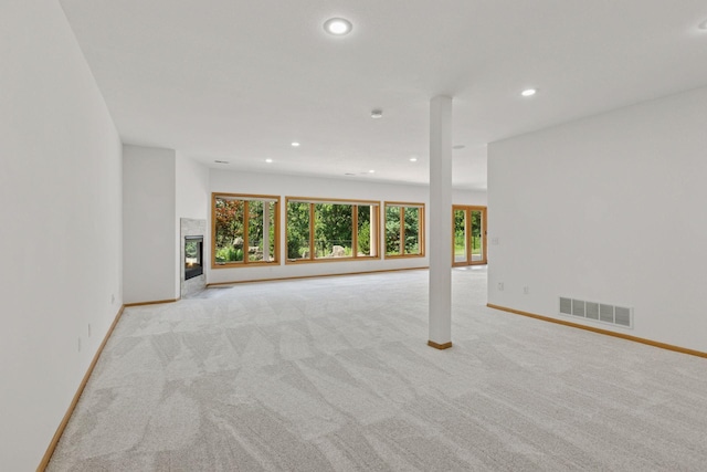 4301 Overlook Dr, Bloomington, MN 55437 - unfurnished living room featuring light colored carpet and recessed lighting