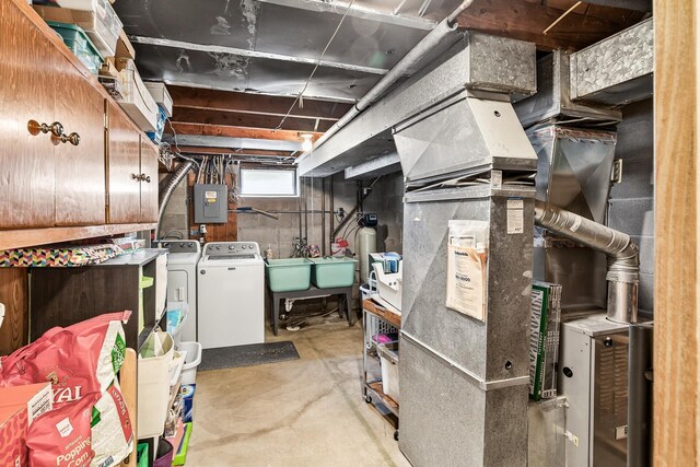 4309 78th Ave N, Brooklyn Park, MN 55443 - below grade area with washing machine and clothes dryer, heating unit, and electric panel
