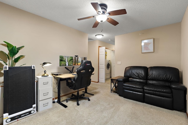 4940 Underwood Ln N Unit 4940B, Plymouth, MN 55442 - office featuring washer / clothes dryer, light colored carpet, a ceiling fan, and a textured ceiling