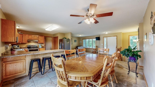 1902 11th Ave NE, Kasson, MN 55944 - dining space featuring stone tile flooring and a ceiling fan