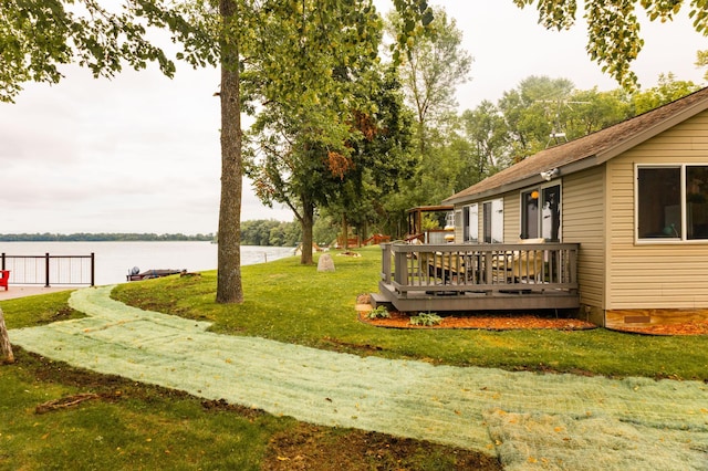 4236 Smith Lake Rd SE, Osakis, MN 56360 - view of green lawn featuring a deck with water view