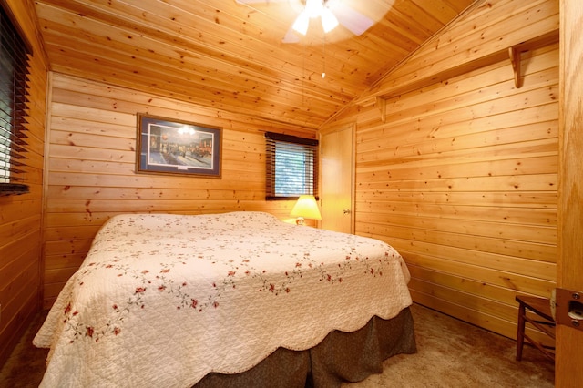 4236 Smith Lake Rd SE, Osakis, MN 56360 - carpeted bedroom with vaulted ceiling, wood walls, and wood ceiling