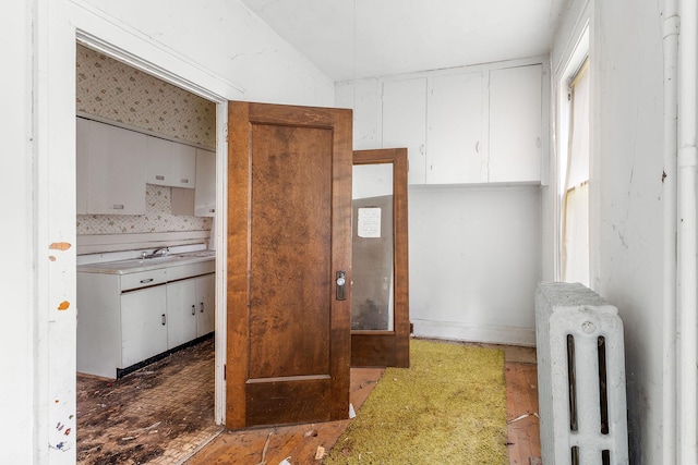 2416 13th Ave S, Minneapolis, MN 55404 - interior space with radiator heating unit, white cabinetry, and light countertops