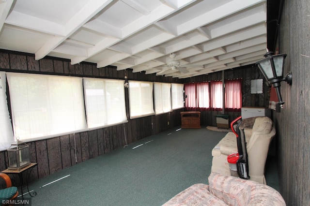 5327 53rd Ave N, Crystal, MN 55429 - sunroom with ceiling fan, carpet flooring, and wooden walls