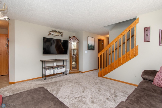 3590 Fillmore St S, Fargo, ND 58104 - carpeted living area with stairs and a textured ceiling