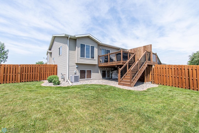 3590 Fillmore St S, Fargo, ND 58104 - back of house featuring a fenced backyard, a deck, and stairway