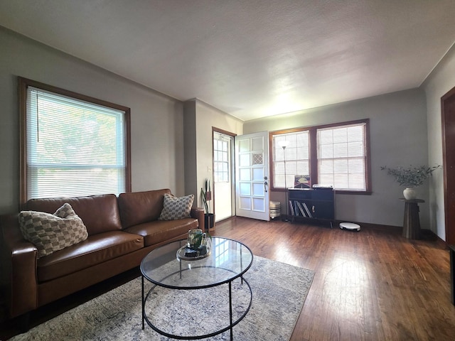 3709 Quail Ave N, Robbinsdale, MN 55422 - living room featuring dark wood-style floors and baseboards