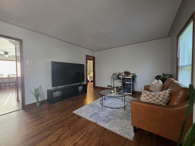 3709 Quail Ave N, Robbinsdale, MN 55422 - living room featuring plenty of natural light, wood finished floors, and ceiling fan