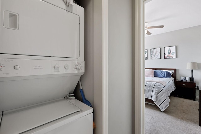 500 Grant St Unit 1105, Minneapolis, MN 55404 - laundry room with stacked washer / drying machine, carpet, and a ceiling fan
