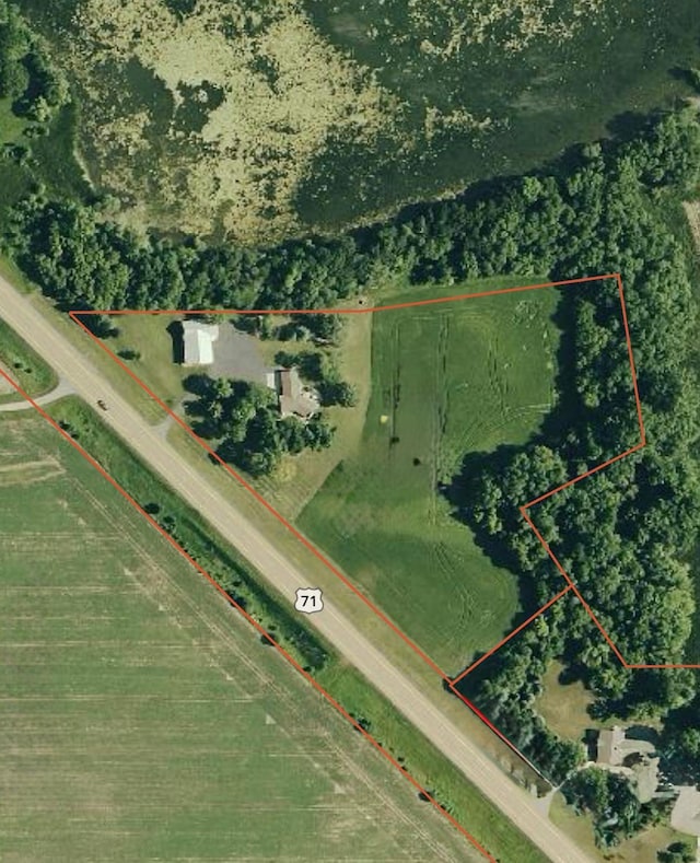 90760 US Highway 71, Christiania Twp, MN 56101 - aerial view of property's location featuring property parcel outlined