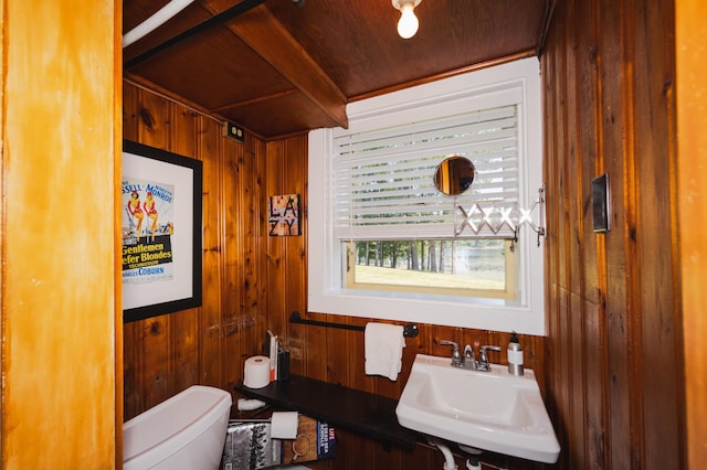 5607 Skogvei Rd, Duluth, MN 55803 - bathroom with wooden walls and wood ceiling