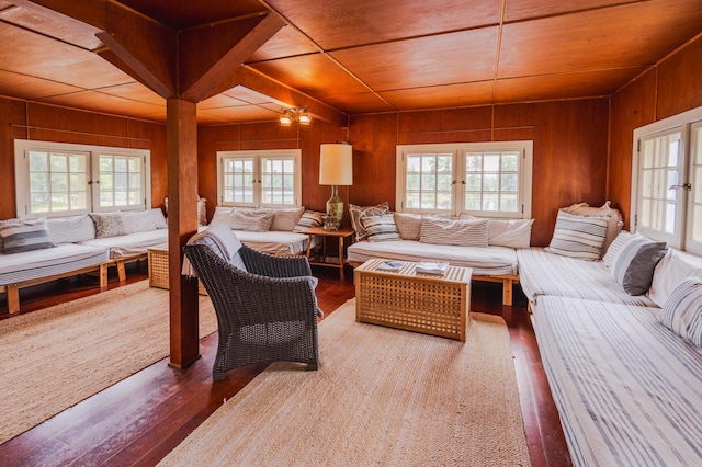 5607 Skogvei Rd, Duluth, MN 55803 - living area with wood finished floors, healthy amount of natural light, wooden walls, and wood ceiling
