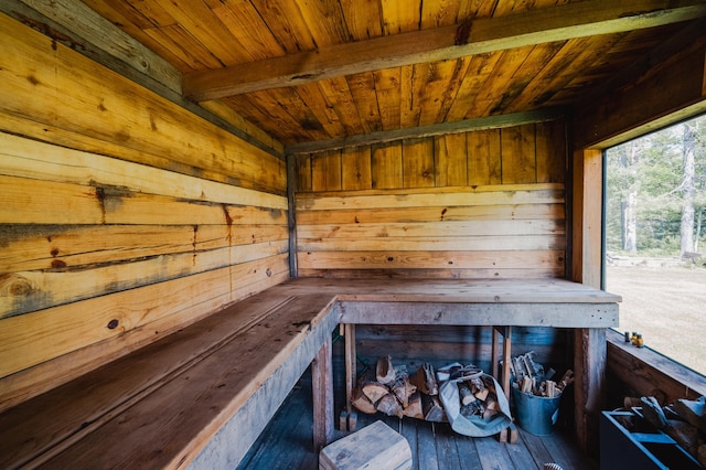 5607 Skogvei Rd, Duluth, MN 55803 - relaxing sauna featuring wooden ceiling, wooden walls, and wood-type flooring