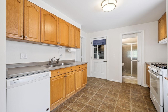 178 Mainzer St, West Saint Paul, MN 55118 - kitchen with white appliances, light countertops, and brown cabinetry