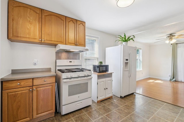 178 Mainzer St, West Saint Paul, MN 55118 - kitchen featuring white appliances, plenty of natural light, under cabinet range hood, and a ceiling fan
