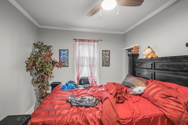 4111 Bryant Ave N, Minneapolis, MN 55412 - bedroom featuring ornamental molding, a textured ceiling, and ceiling fan