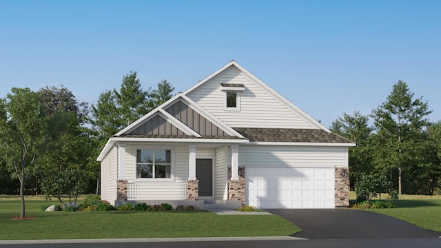 15188 Palm St NW, Andover, MN 55304 - view of front of property featuring driveway, board and batten siding, an attached garage, stone siding, and a front yard