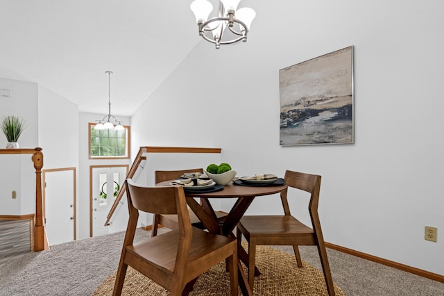 8811 Coffman Path, Inver Grove Heights, MN 55076 - carpeted dining room featuring a chandelier and lofted ceiling