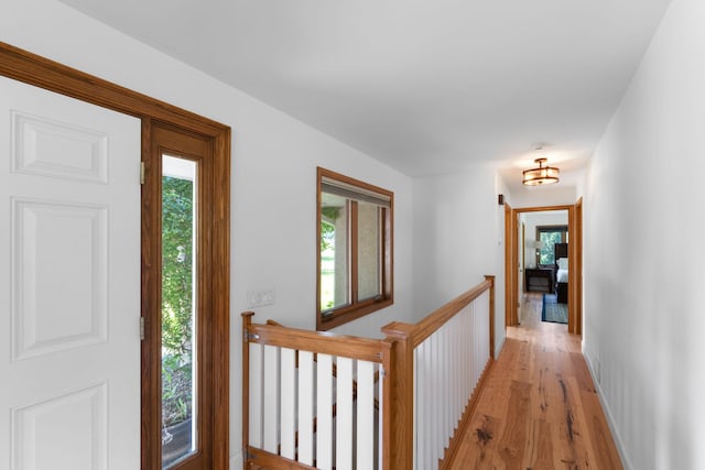 8045 County Road 116, Corcoran, MN 55340 - hallway with an upstairs landing and light wood-style flooring