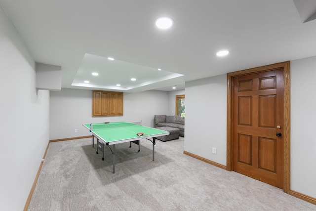 8045 County Road 116, Corcoran, MN 55340 - recreation room with light colored carpet, recessed lighting, and a raised ceiling