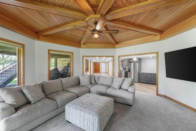 8045 County Road 116, Corcoran, MN 55340 - living area with a wooden ceiling with exposed beams and ceiling fan