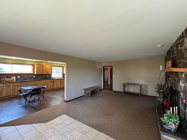 31845 615th Ave, Compton Twp, MN 56482 - living room with a stone fireplace and carpet floors