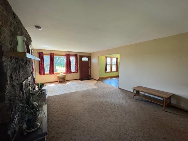 31845 615th Ave, Compton Twp, MN 56482 - foyer entrance with carpet floors and a large fireplace