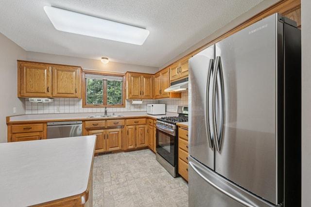 24864 Kettle River Blvd, Wyoming, MN 55025 - kitchen with appliances with stainless steel finishes, light countertops, tasteful backsplash, and under cabinet range hood