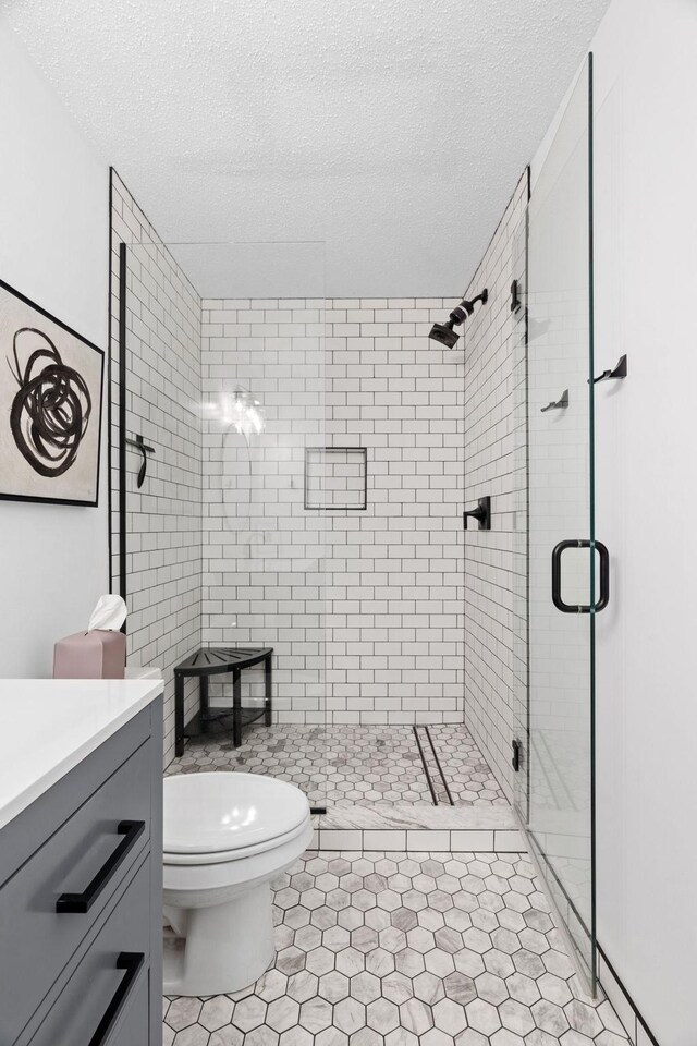 660 2nd St Unit 104, Minneapolis, MN 55401 - full bath with a stall shower, a textured ceiling, and vanity