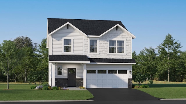 22668 Isla Way, Rogers, MN 55374 - view of front of home with driveway, stone siding, a shingled roof, a garage, and a front yard