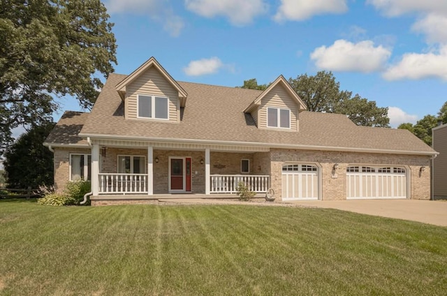 251 Revere Ln N, Champlin, MN 55316 - cape cod-style house featuring an attached garage, a porch, roof with shingles, a front yard, and driveway