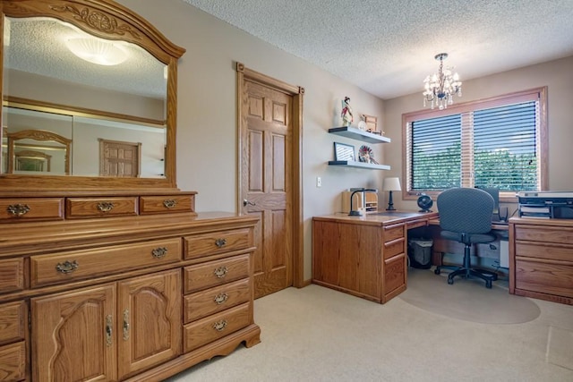 251 Revere Ln N, Champlin, MN 55316 - office area with a textured ceiling, a chandelier, and light colored carpet
