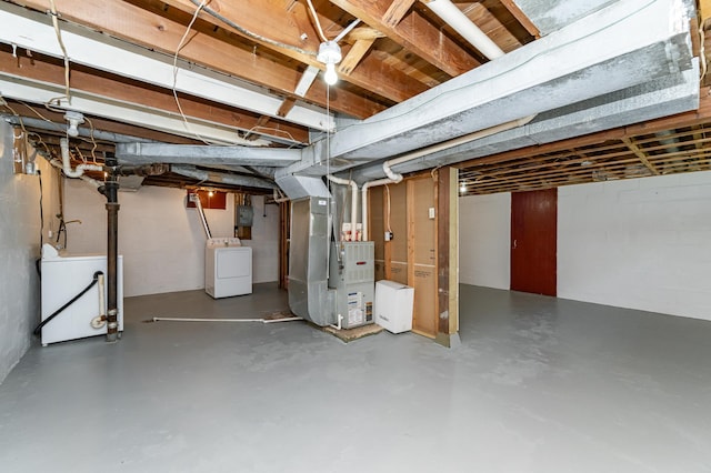 213 11th St SE, Rochester, MN 55904 - unfinished basement featuring heating unit and washer / dryer