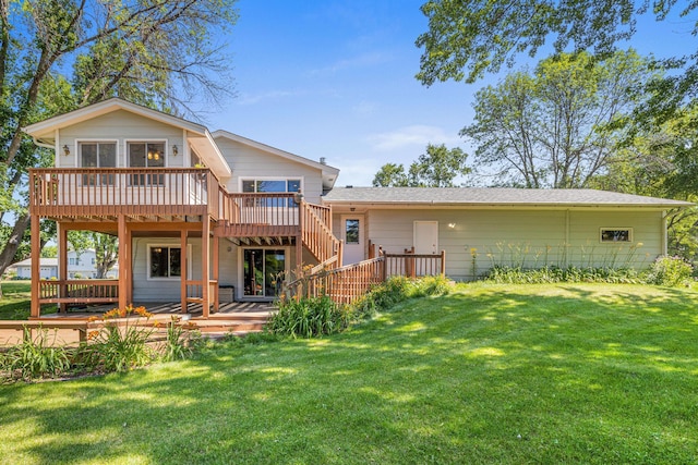 16951 88th Ave N, Maple Grove, MN 55311 - rear view of property with a deck, a lawn, and stairs