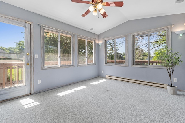 16951 88th Ave N, Maple Grove, MN 55311 - carpeted spare room with lofted ceiling, a baseboard heating unit, healthy amount of natural light, and a ceiling fan