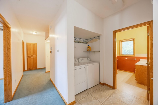 23865 County Rd, Loretto, MN 55357 - laundry area with washing machine and clothes dryer and light carpet