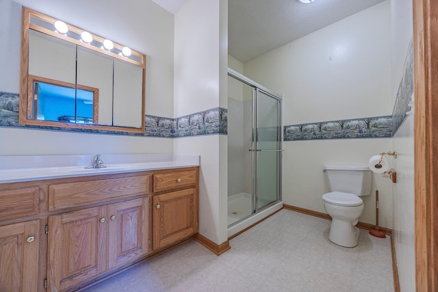 23865 County Rd, Loretto, MN 55357 - bathroom with tile patterned floors, a stall shower, and vanity